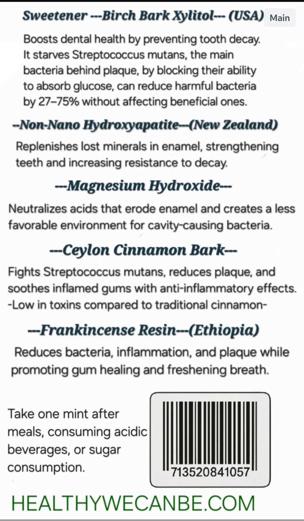 Thumbnail: Organic Birch bark xylitol hydroxyapatite mints 