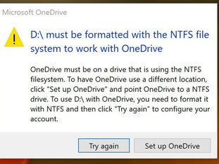 OneDrive ne fonctionne plus qu'avec les partitions NTFS