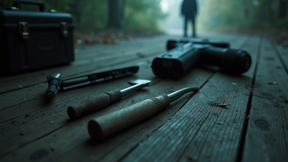 Eye-level view of a ghost-hunting kit with various tools