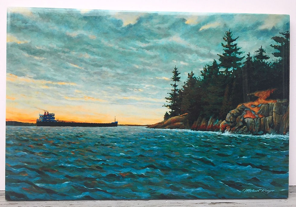 Freighter At Chippewa Bay Tile 8" X 12"