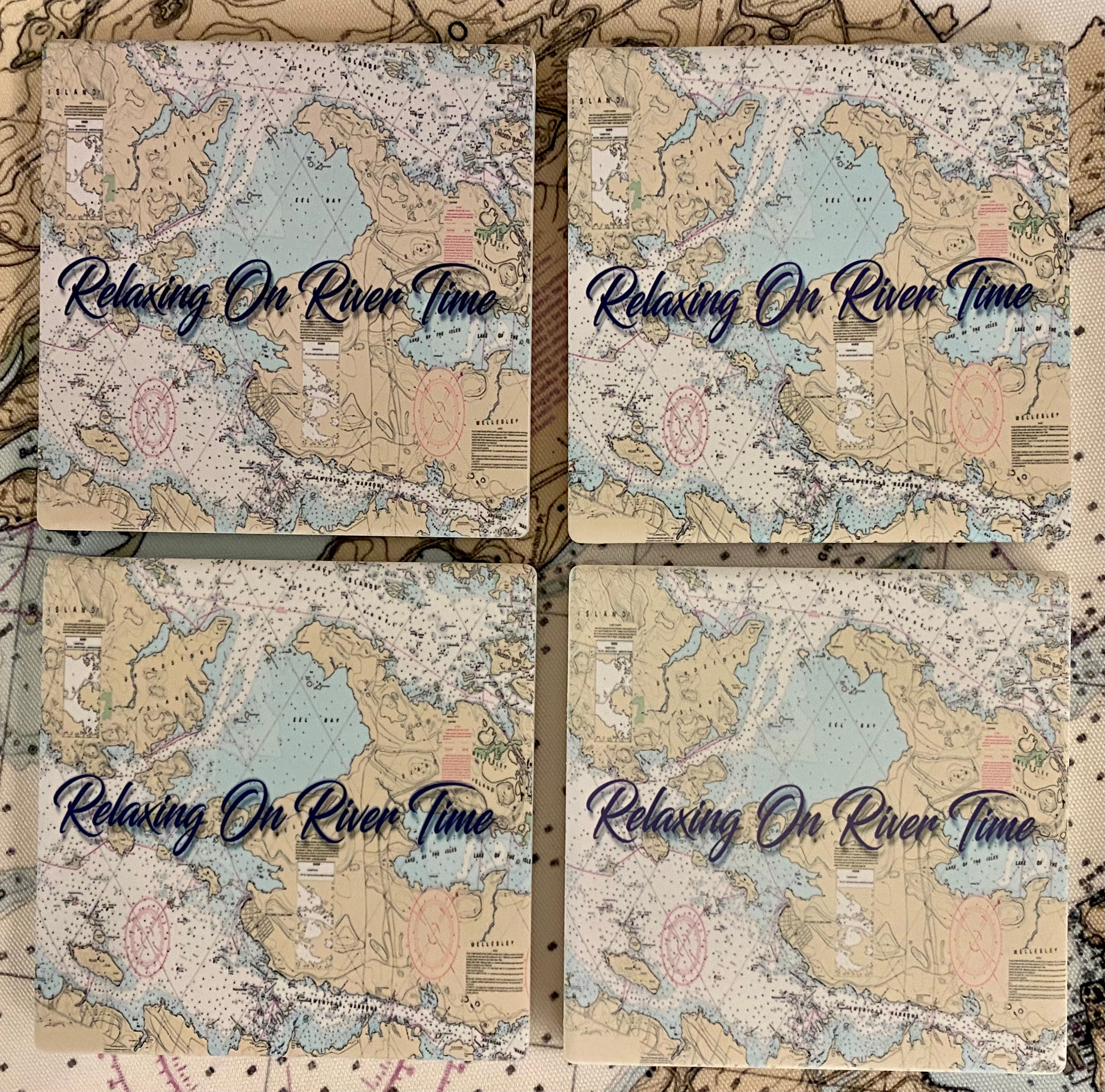 Relaxing On River Time Chart ~ Coaster Set