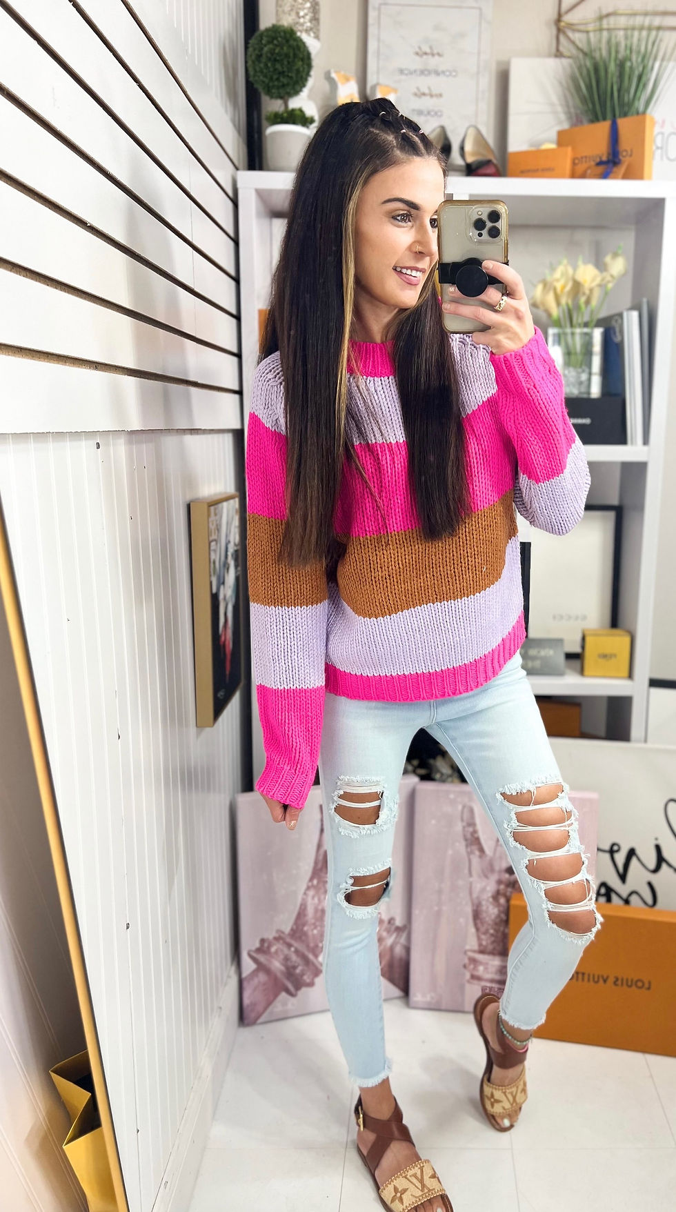 Thumbnail: Colorblock Striped Chunky Sweater 