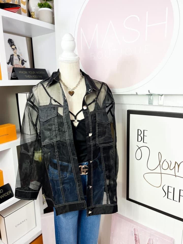 Thumbnail: Bad Black Mesh Button Up 