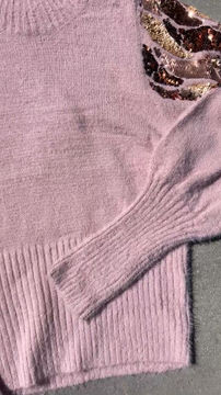 Thumbnail: Gorgeous Blush Pink Mock Neck Sweater with sequins detailed sleeves 