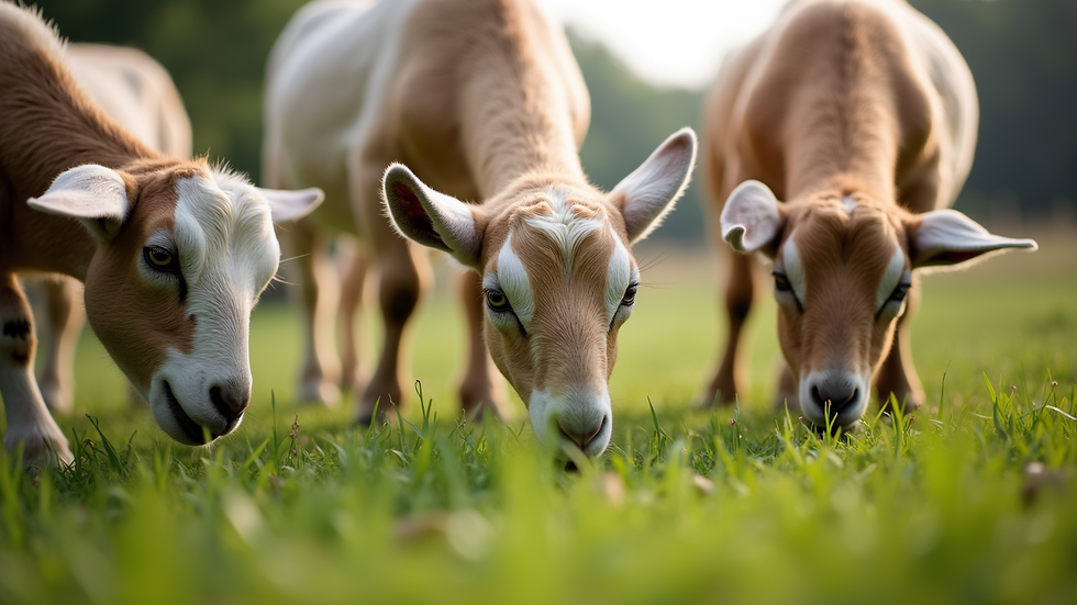 Eye-level view of healthy goats grazing