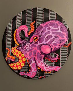 Psychedelic Octopus on Round Panel