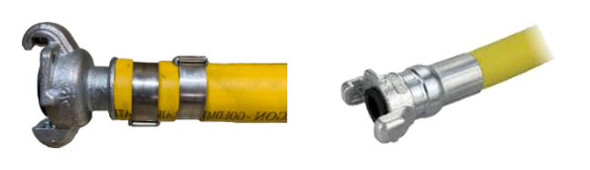 PARAGON jackhammer air compressor hose with universal couplings and twin clamps fitted to the hose end