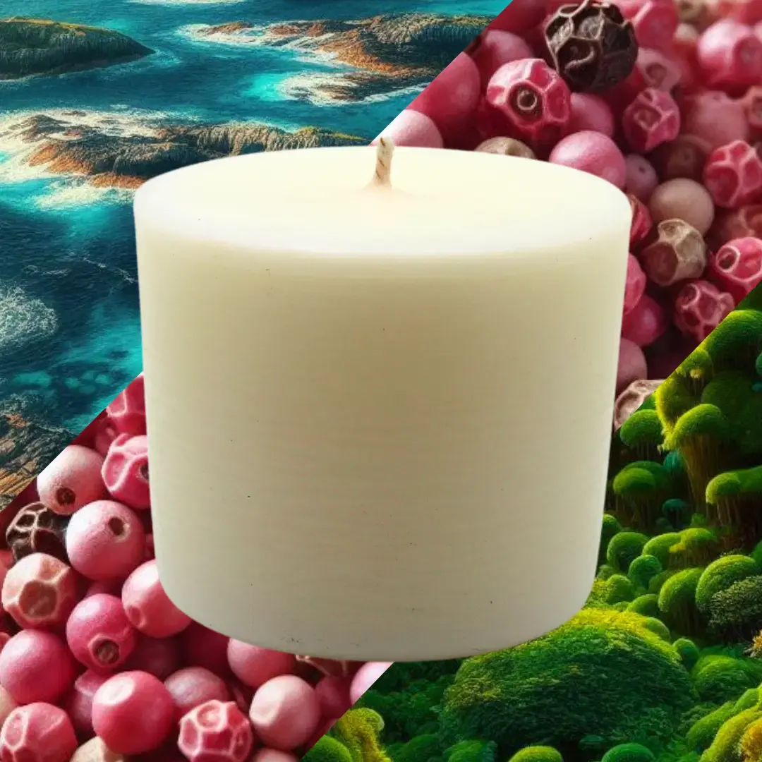 Sea salt candle refill with pink pepper & moss. 100% natural soy wax blend.
