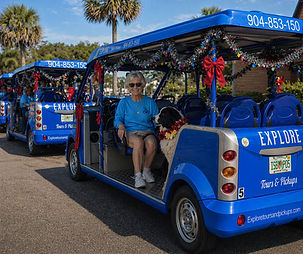 Golf cart tour with guests exploring St. Augustine historic district