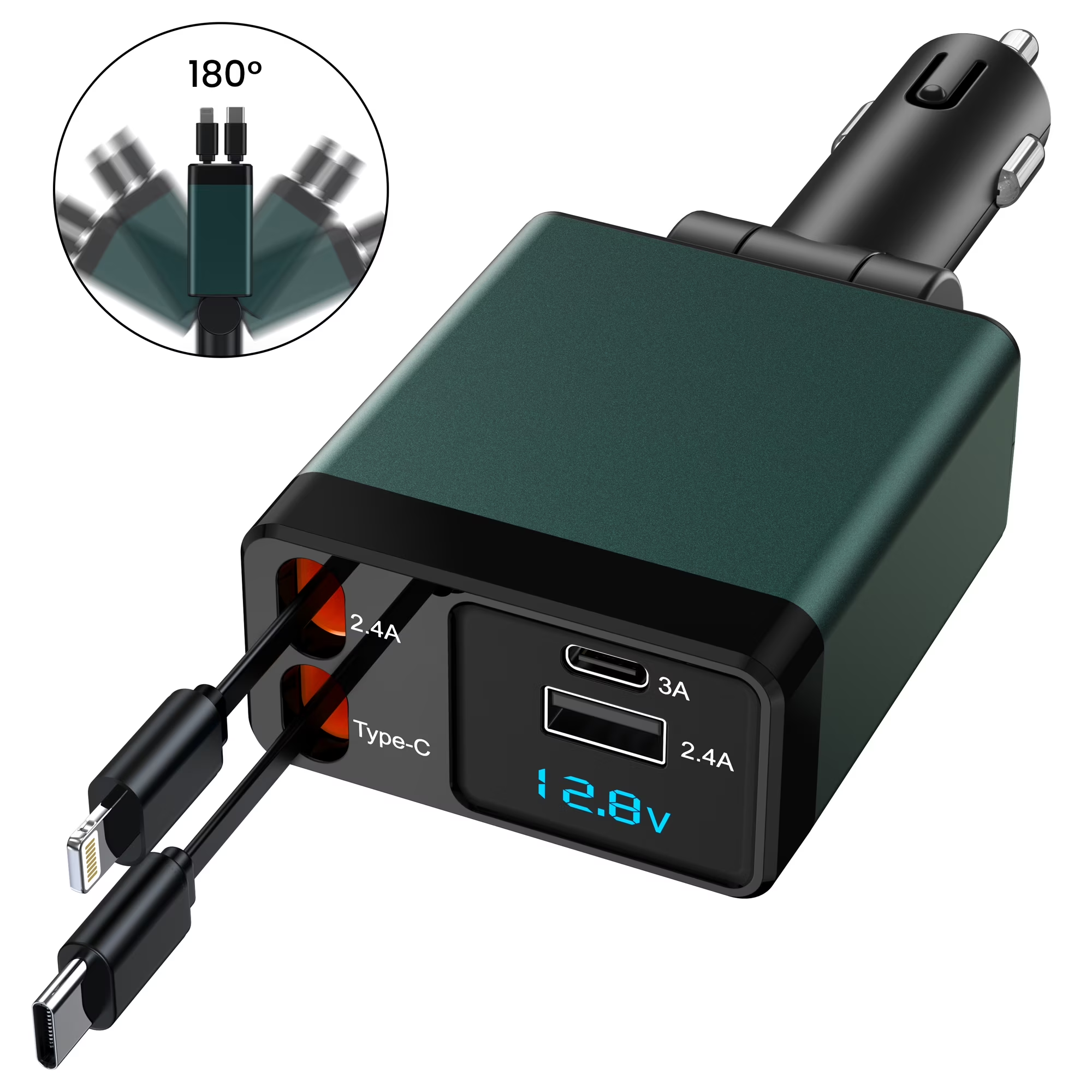 Retractable Car Charger 150W — 4-in-1 Fast Charge