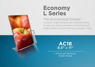 Clear Acrylic Slanted Sign Holder with brochure holder pocket