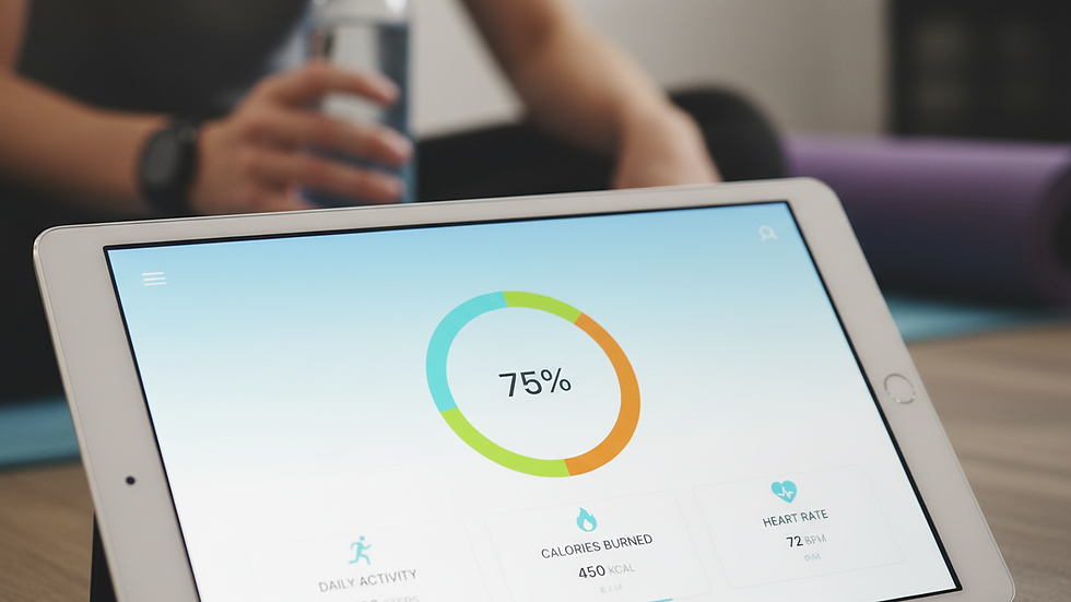 Close-up view of a tablet displaying a fitness tracking app