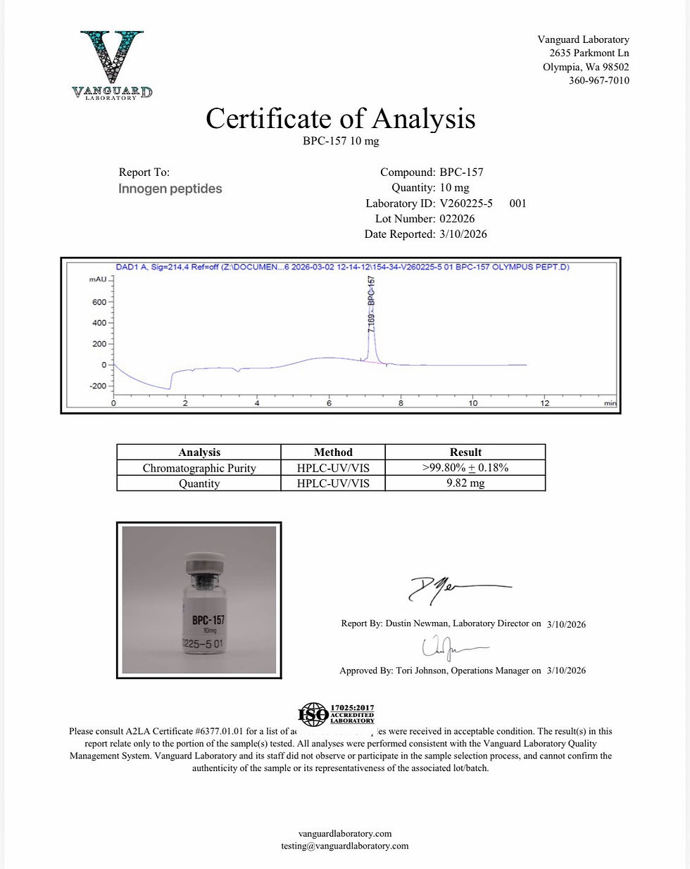 Thumbnail: BPC-157 10mg – Rapid tissue healing and recovery (Certificate of Analysis) 