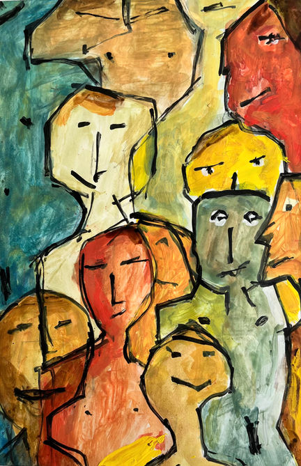 Lauter Leute (2024)
Tusche, Acryl auf Papier
20 x 30 cm, 200 €