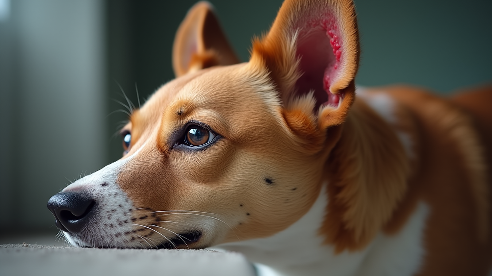 Eye-level view of a dog’s ear with visible redness and inflammation