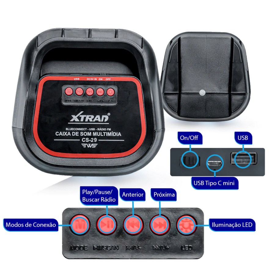 Miniatura: Caixa de som Bluetooth Com Led RGB Portátil FM USB TWS 30W