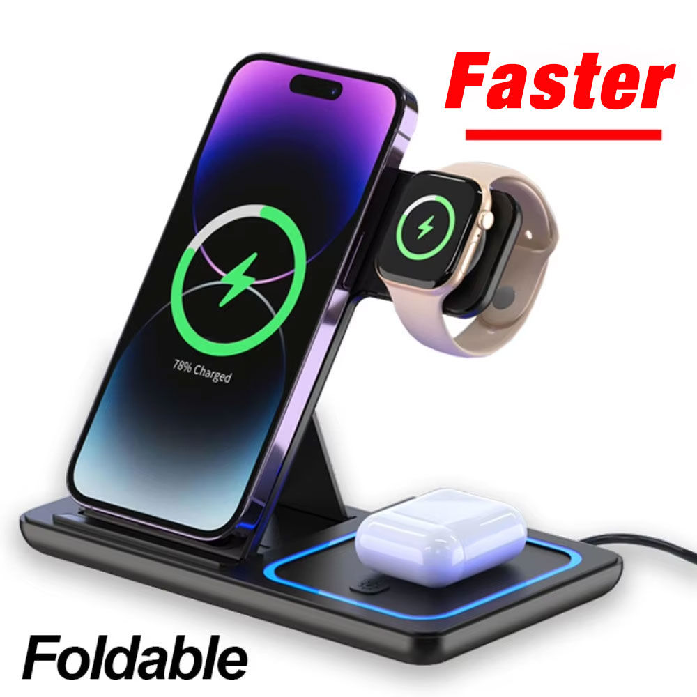 Carreagdor sem fio dobrável 3 em 1 para iPhone 17 16 15 14 13 12 Pro