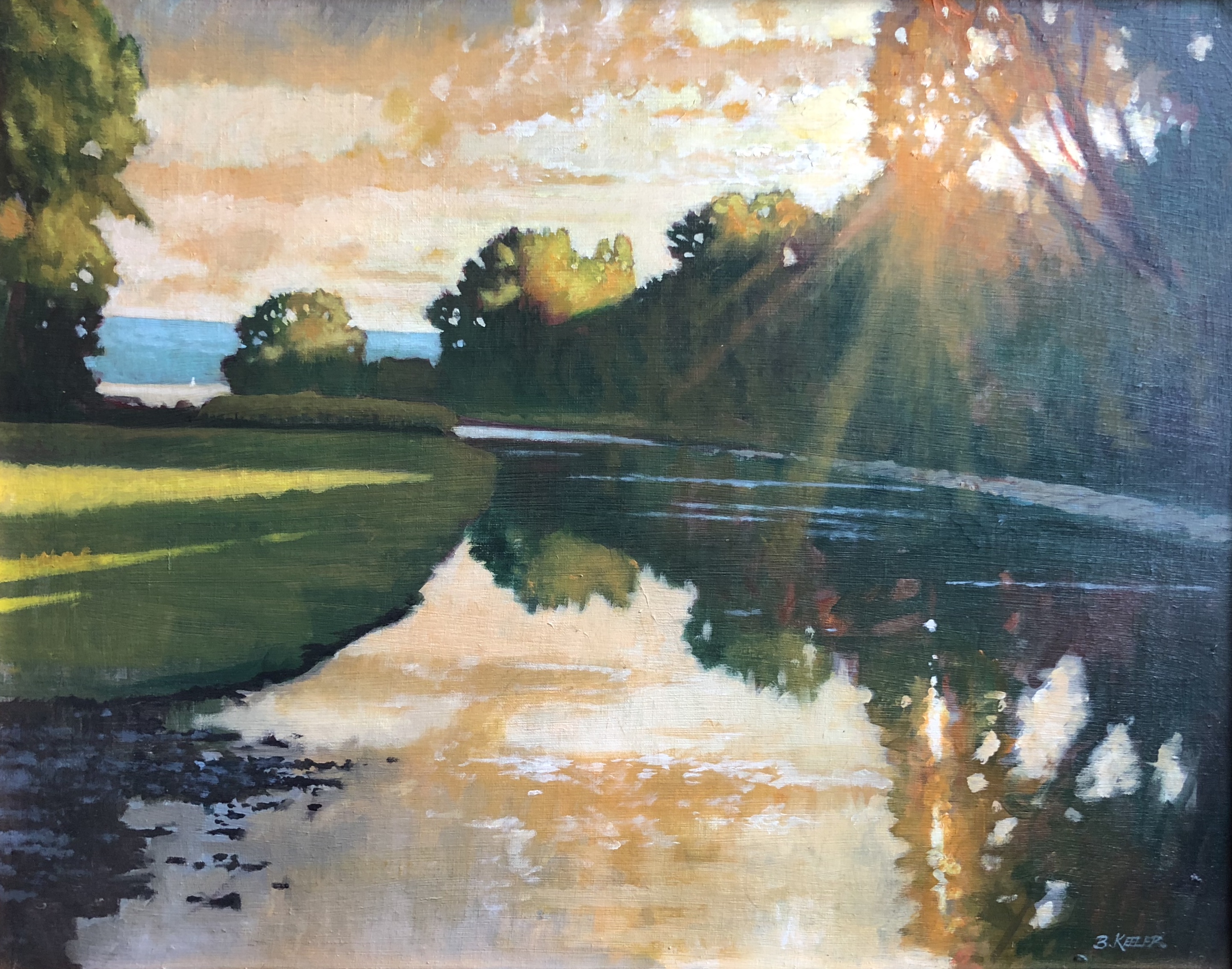 Salmon Creek- August Light, oil on linen on panel,22 x 28, $2200.