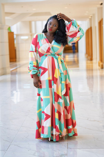 color block maxi dress Blue Aqua Model wearing size Small Fits true to size for most 100% Polyester Dress Length Color Block Maxi Dress