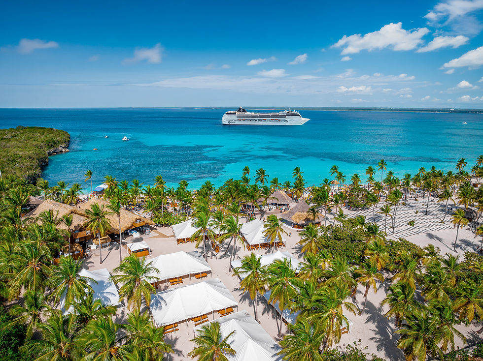 MSC Opera anchored offshore from Catalina Sugar Beach on Catalina Island in the Dominican Republic
