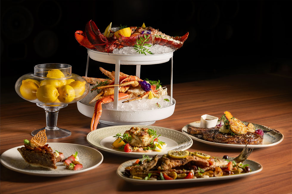 Carnival Cruise Line new specialty dining spread with seafood, coastal dishes and new restaurant cuisine from The Next Course