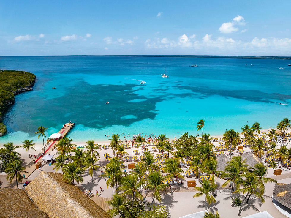 Aerial view of Catalina Sugar Beach and its turquoise water near La Romana in the Dominican Republic