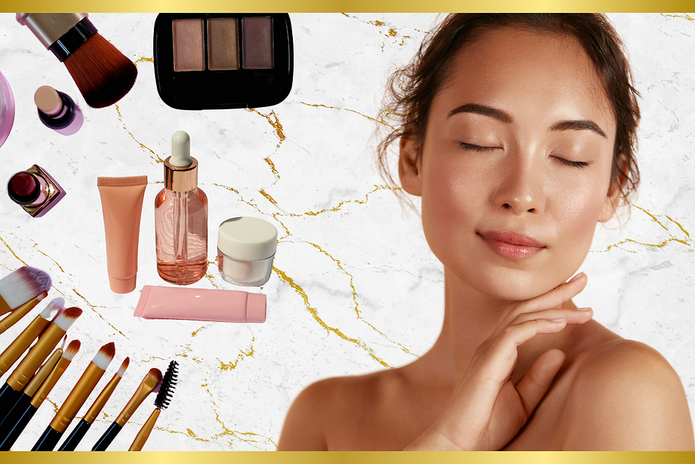 Image featuring various skincare products arranged neatly on a vanity table, alongside makeup brushes and cosmetics, symbolizing the topic of preparing skin before applying makeup.