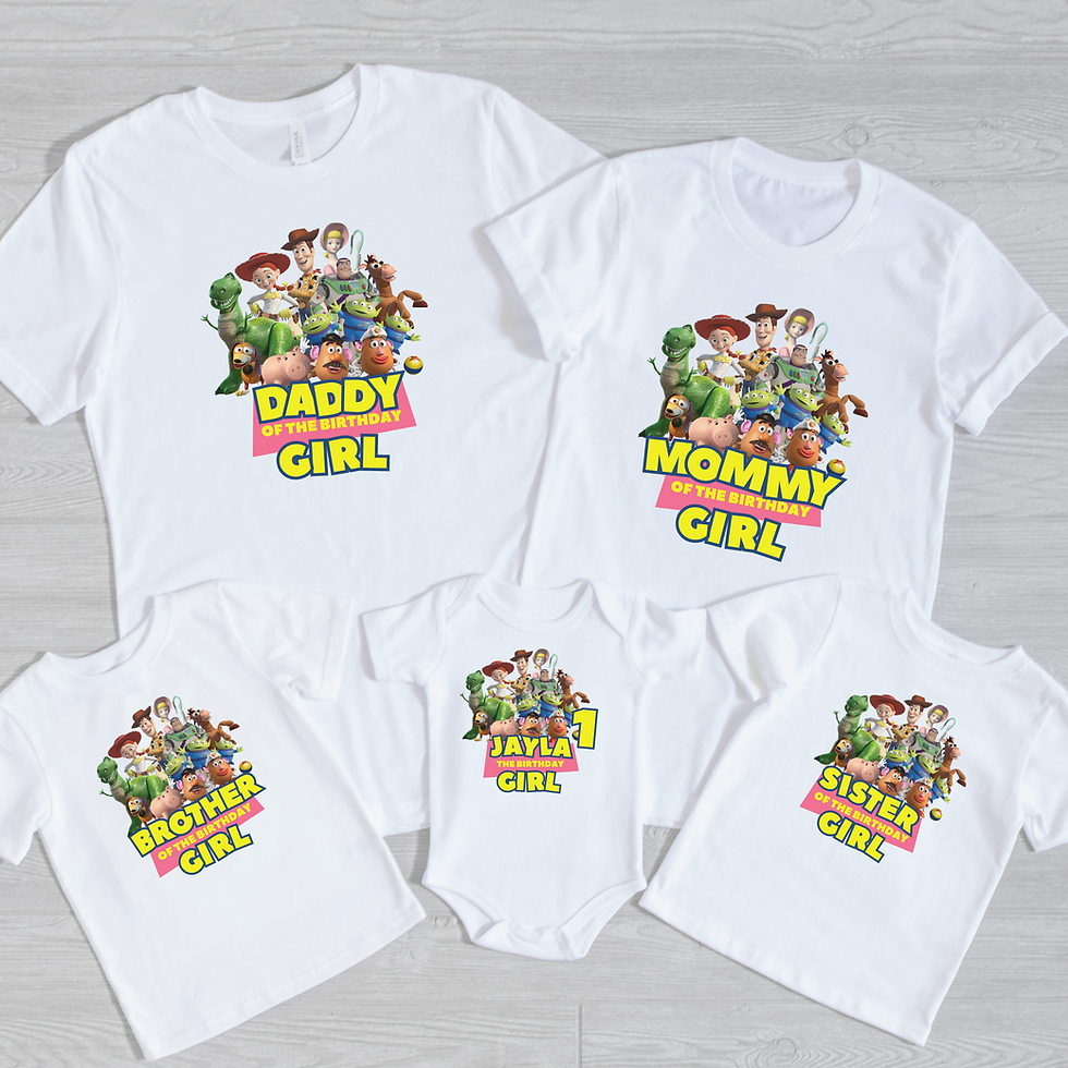 Custom Toy Character Birthday Tees" TOY STORY PINK GIRL