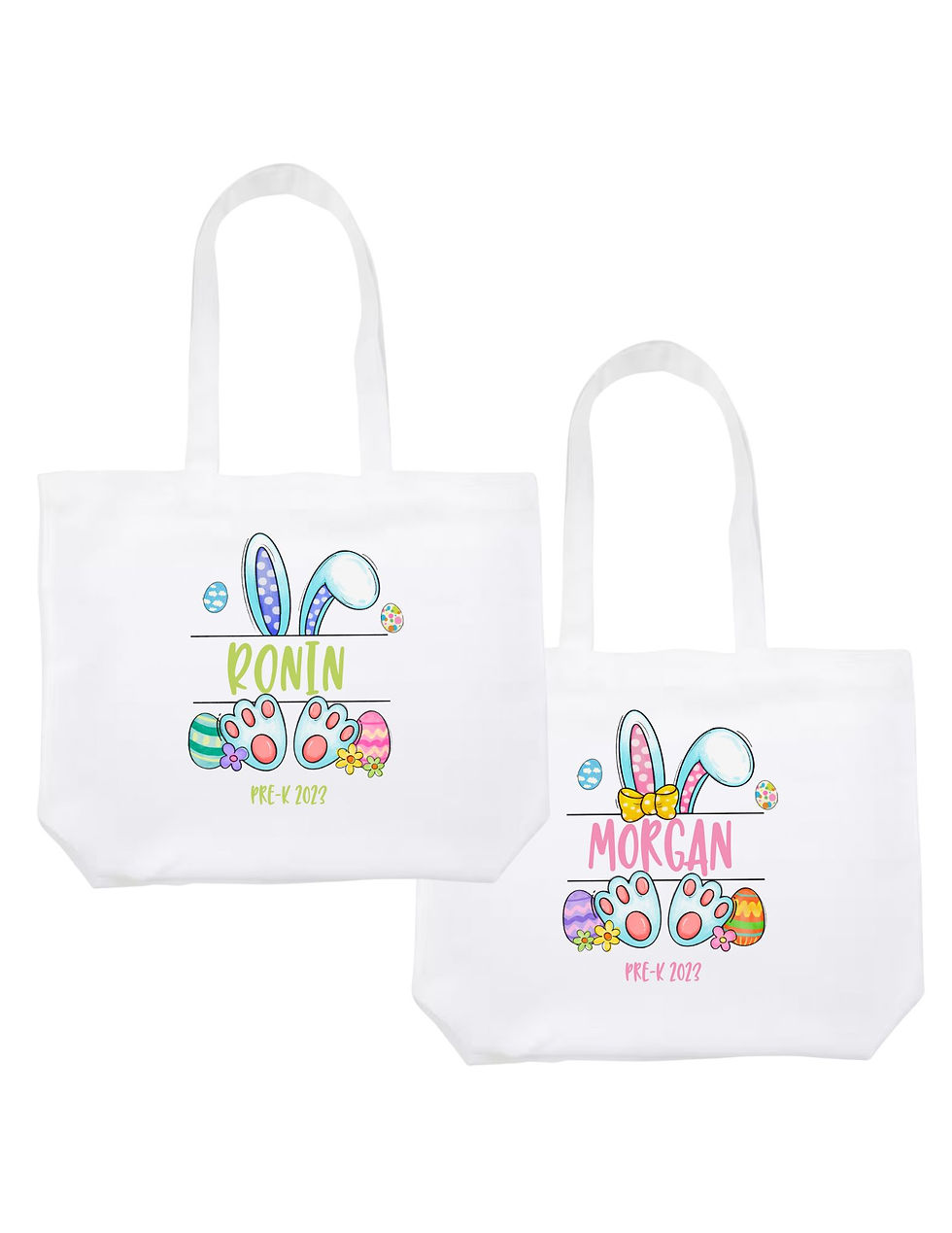 Easter tote bag for kid boy girl Easter egg hunt white polyester school fun cute