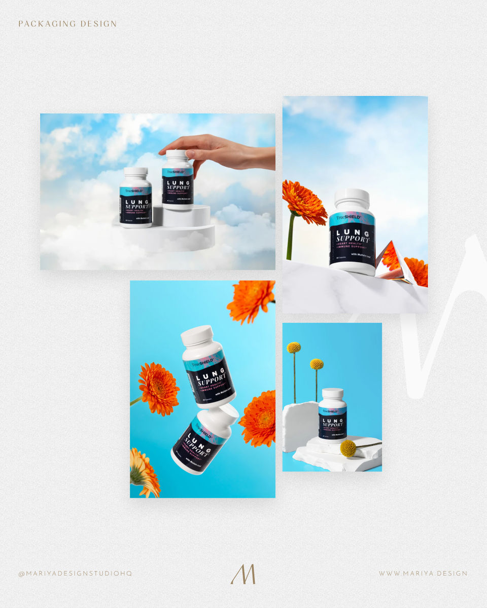 TrueSHIELD product presentation showing packaging applied across brand visuals and marketing assets