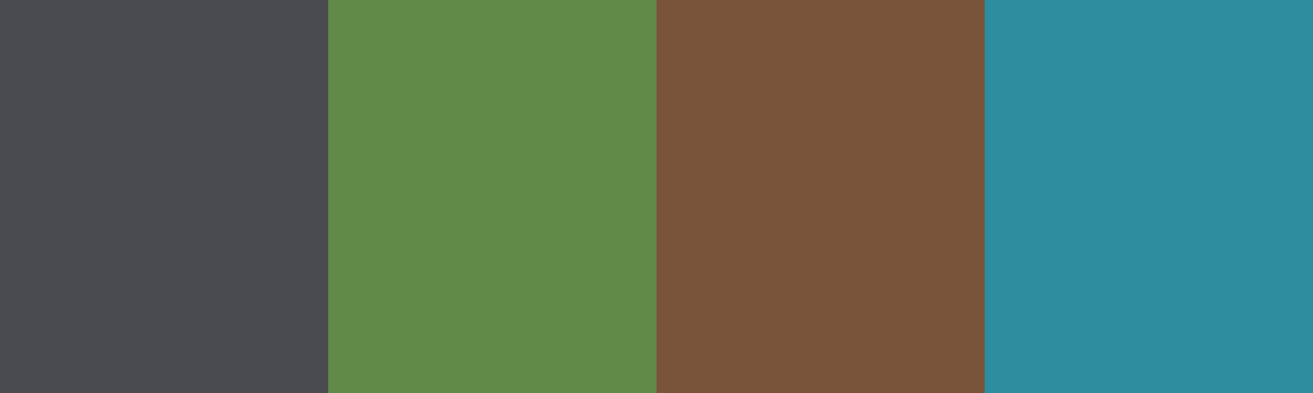 Four-color swatch preview for 365 Cultural Color Palettes #129, Nan Madol, Micronesia: Basalt Grey, Moss Green, Mangrove Brown, Shallow Blue.