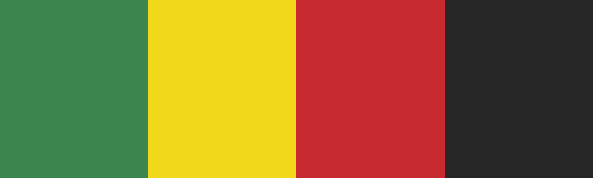 Four-color swatch preview for 365 Cultural Color Palettes #090, Negril, Jamaica: Island Green, Ackee Yellow, Pepper Red, Ebony Wood.