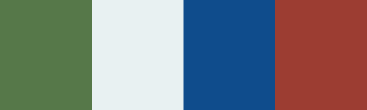 Four-color swatch preview for 365 Cultural Color Palettes #060, Ella, Sri Lanka: Ceylon Green, Mist White, Train Blue, Red Earth.