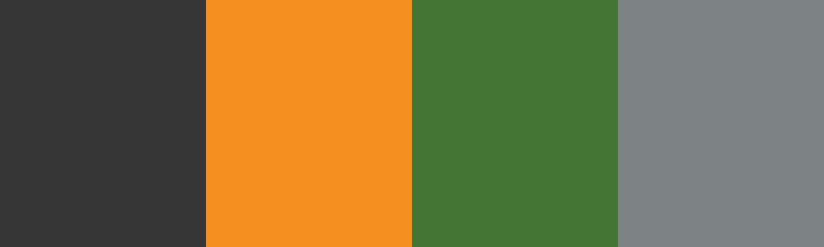 Four-color swatch preview for 365 Cultural Color Palettes #068, Jeju, South Korea: Basalt Black, Tangerine, Leaf Green, Sea Grey.