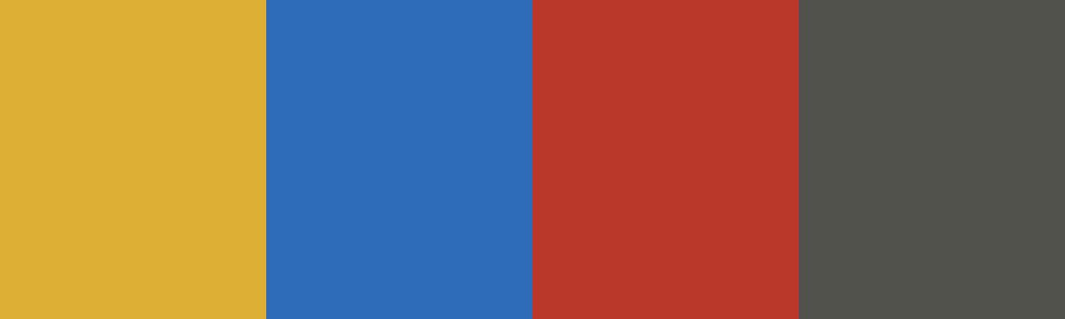 Four-color swatch preview for 365 Cultural Color Palettes #088, Antigua, Guatemala: Archway Yellow, Textile Blue, Mayan Red, Volcano Grey.
