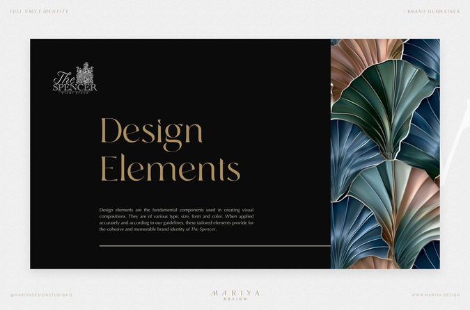 Brand design elements and visual language for Spencers Miami including textures and botanical-inspired graphics