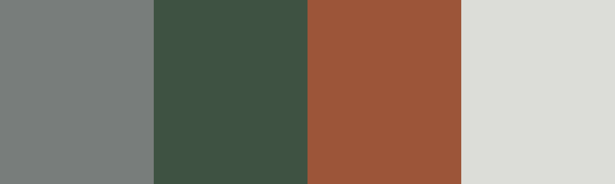 Four-color swatch preview for 365 Cultural Color Palettes #070, Greatwall, China: Wall Grey, Forest Green, Brick Clay, Mist White.