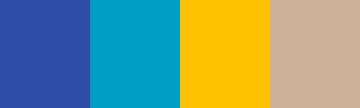 Four-color swatch preview for 365 Cultural Color Palettes #044, Samarkand, Uzbekistan: Samarkand Blue, Silk Road Teal, Mosaic Gold, Brick Tan.