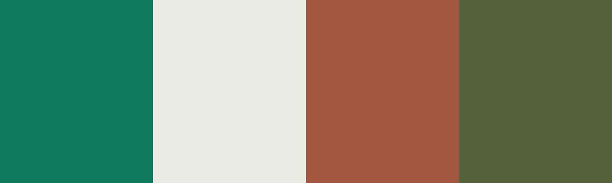 Four-color swatch preview for 365 Cultural Color Palettes #080, Lake Bled, Slovenia: Bled Emerald, Church White, Roof Tile, Forest Foliage.