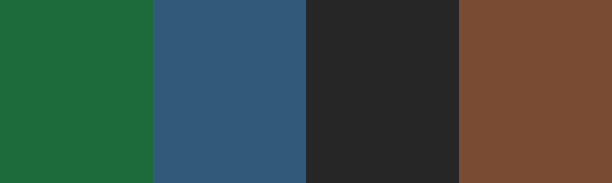 Four-color swatch preview for 365 Cultural Color Palettes #124, Marquesas Islands, French Polynesia: Nuku Hiva Green, Moana Indigo, Tatau Black, Tiki Umber.
