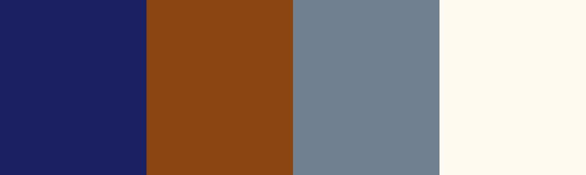 Four-color swatch preview for 365 Cultural Color Palettes #008, Batik, Indonesia: Indigo Blue, Earth Brown, Stone Grey, Frangipani.