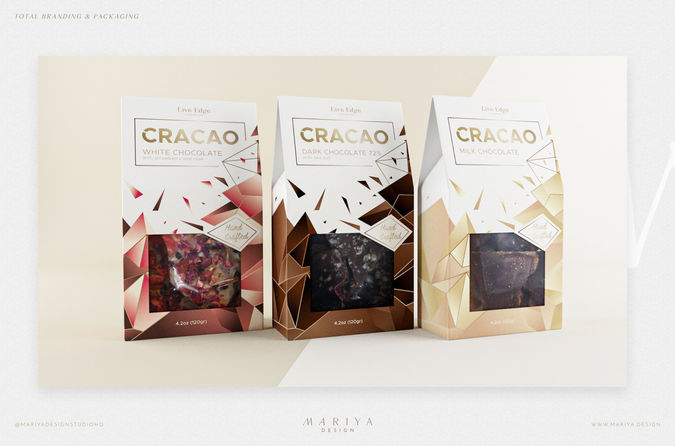 Cracao chocolate packaging design showing product range with structured visual identity and premium positioning