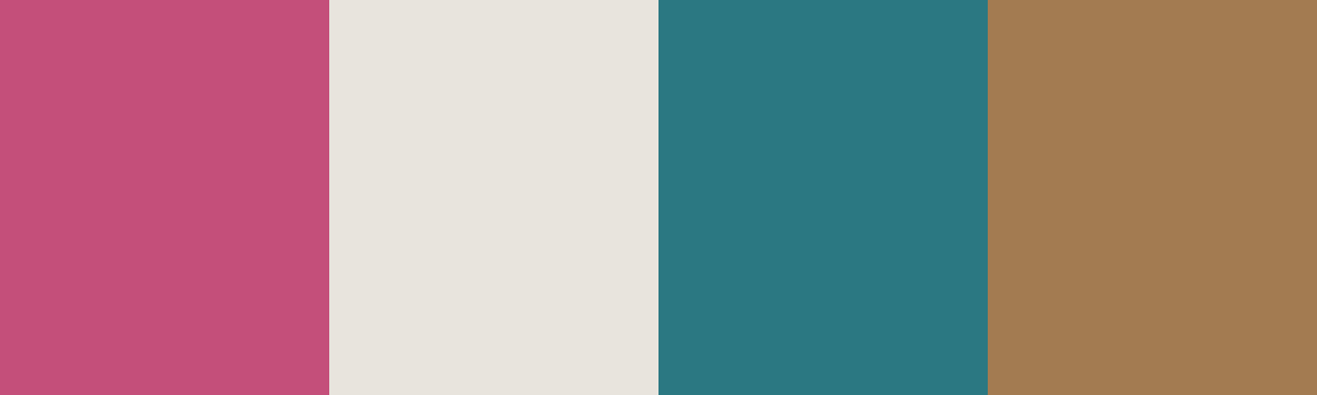 Four-color swatch preview for 365 Cultural Color Palettes #105, Lake Retba, Senegal: Retba Pink, Salt White, Pirogue Wood, Woven Reed.