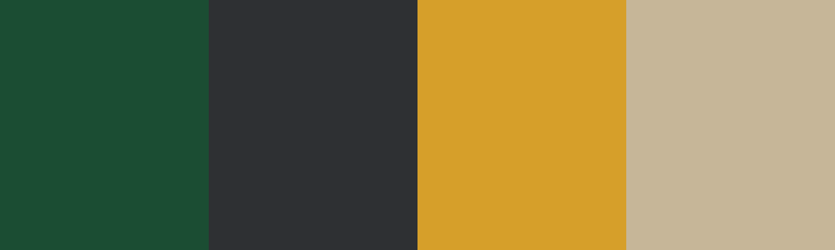 Four-color swatch preview for 365 Cultural Color Palettes #031, Ashanti, Ghana: Forest Green, Ebony Black, Kente Gold, Raffia Beige.