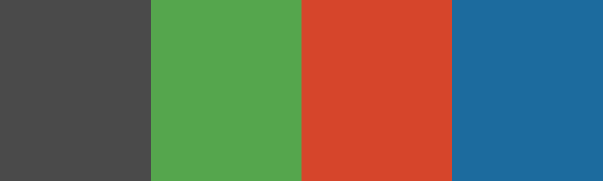 Four-color swatch preview for 365 Cultural Color Palettes #120, Mount Yasur, Vanuatu: Ash Charcoal, Tropics Green, Yasur Lava Red, Deep Ocean Blue.