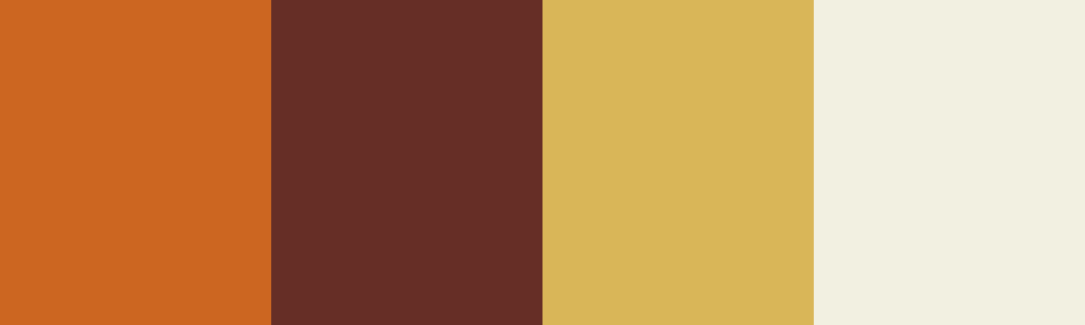 Four-color swatch preview for 365 Cultural Color Palettes #065, Luang Prabang, Laos: Monk Robe, Lao Red Wood, Temple Gold, Frangipani Cream.