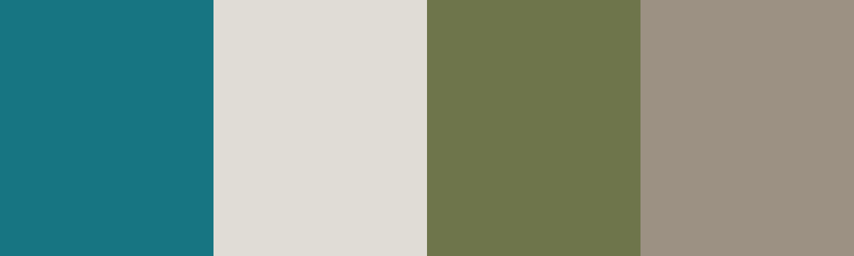 Four-color swatch preview for 365 Cultural Color Palettes #084, Riviera, Albania: Ionian Aqua, Pebble White, Olive Grove, Cliff Grey.