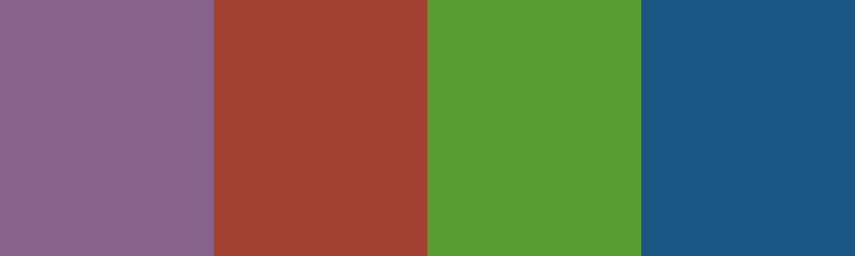 Four-color swatch preview for 365 Cultural Color Palettes #109, Chamarel, Mauritius: Chamarel Purple, Earth Red, Tropical Green, Deep Ocean.