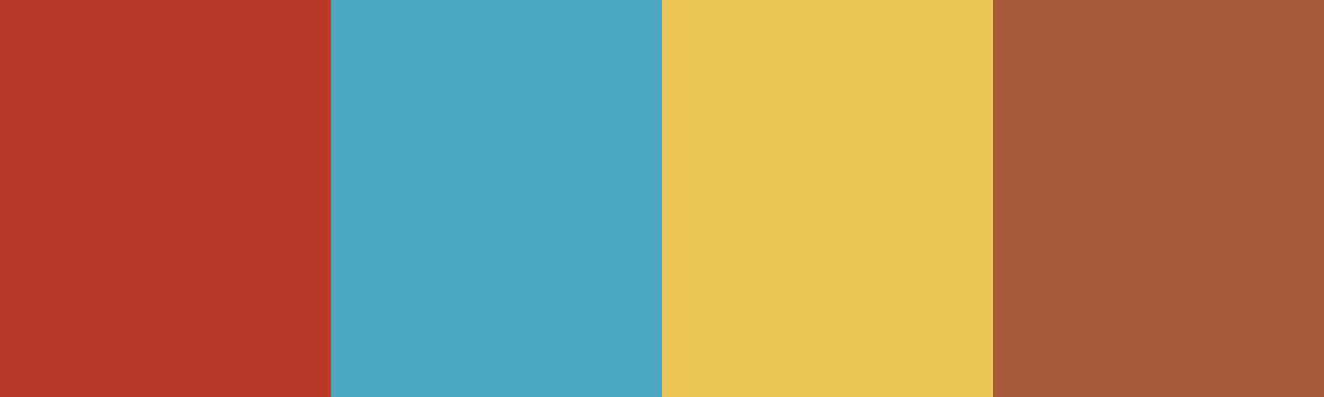 Four-color swatch preview for 365 Cultural Color Palettes #030, Masai Mara, Kenya: Maasai Red, Bead Cyan, Savannah Sun, Earth Brown.