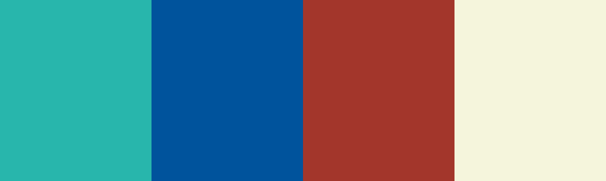 Four-color swatch preview for 365 Cultural Color Palettes #048, Isfahan, Iran: Persian Turquoise, Cobalt Glaze, Saffron Red, Cream Stone.